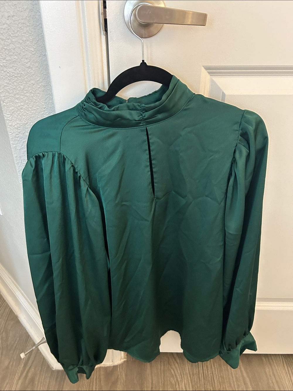 Vine & Love Emerald Green High-Neck Puff Sleeve Blouse